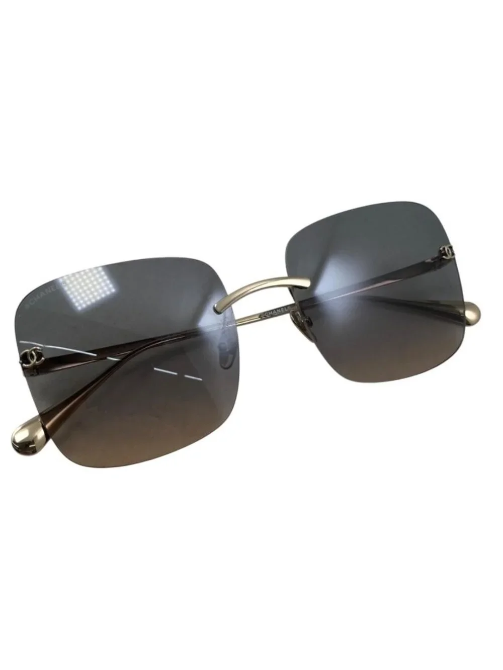 Chanel Sunglasses Rimless Square Titanium Gradient Lens Gold CC Logo Eyewear